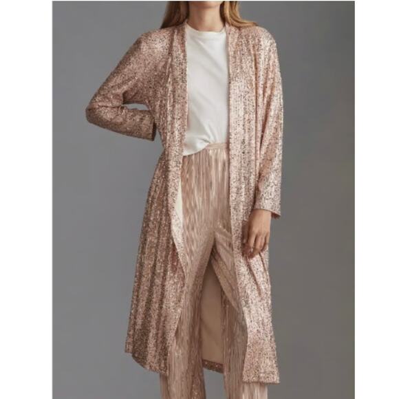 NWT Anthropologie Mare Mare Sequin Duster Cardigan in Rose Color - Picture 1 of 11